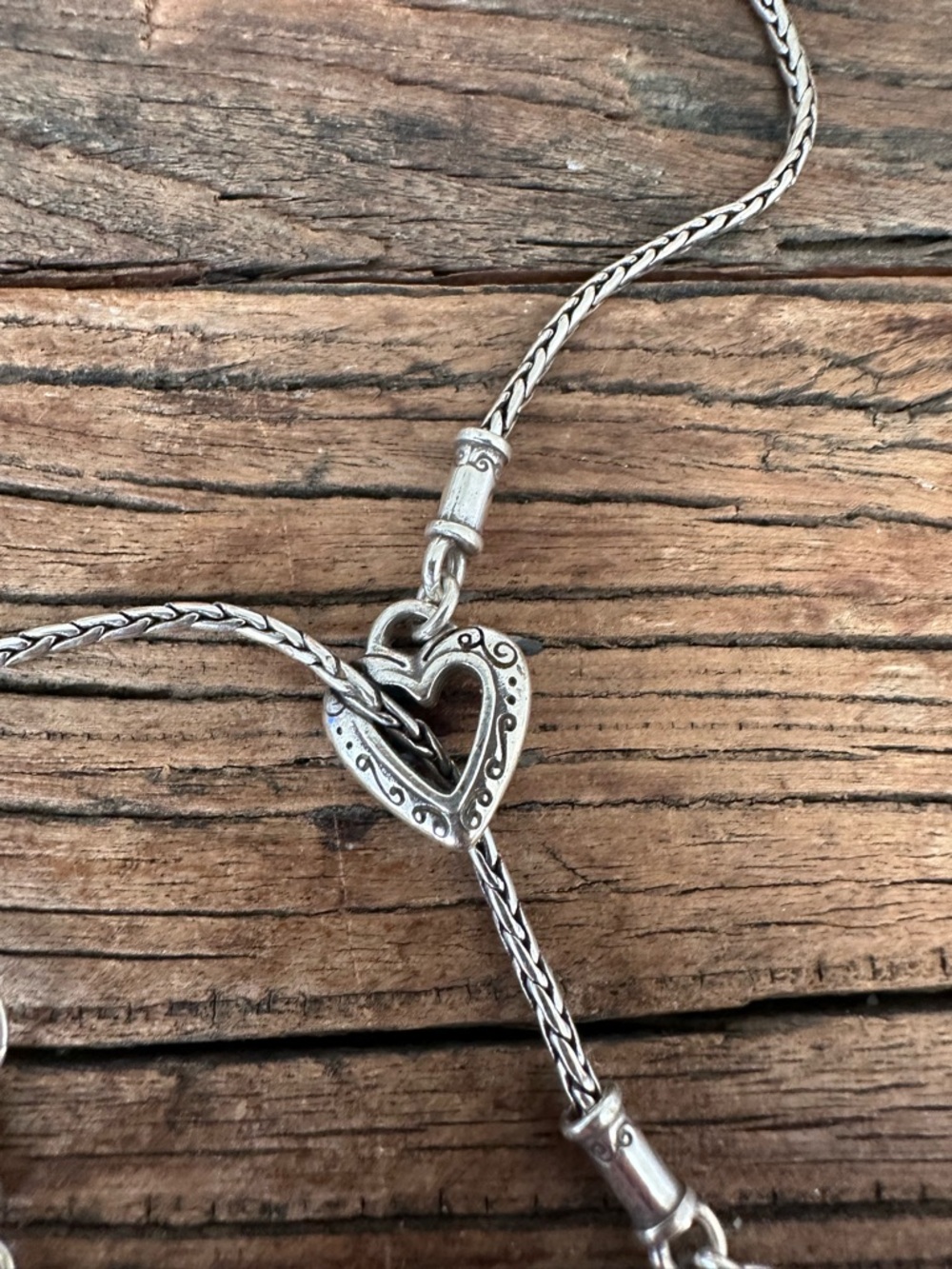 Brighton Silver Heart Lariat Necklace with Heart Drop and Matching Earrings - Picture 4 of 5